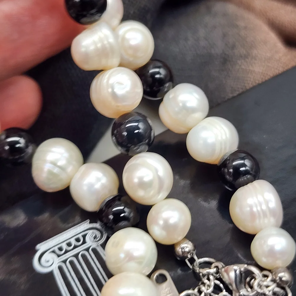 Pearl and Hematite Bead Necklace - Black & White